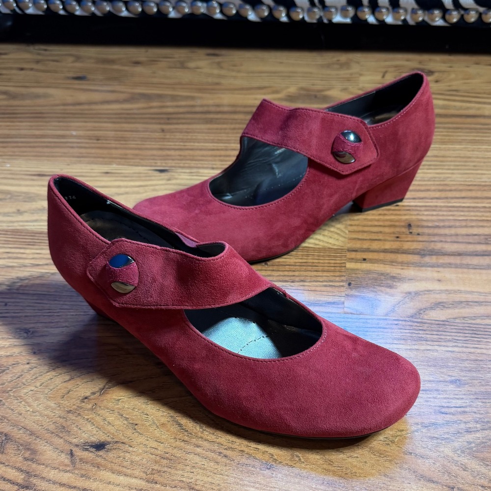 Ara Red Suede Mary Jane Block Heel Pumps Shoes Luftpolster US 10 EUR 41.5